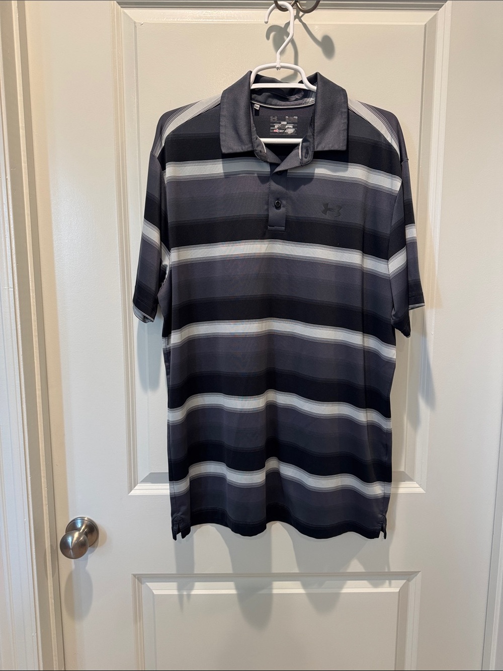 Under Armour Men’s Black and Gray Striped Polo